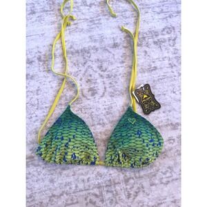 Pelagic Dorado Bikini Top Green Blue Fish Swim Print Womens Size Medium NEW